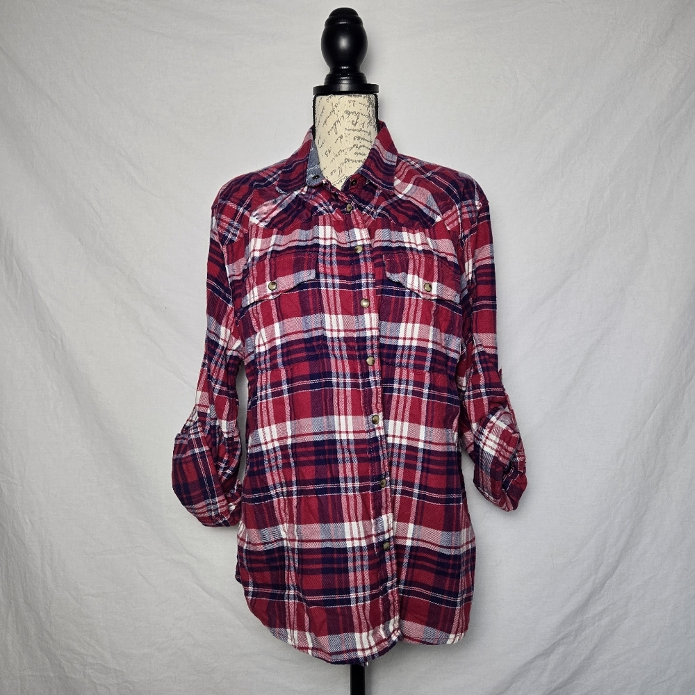Jachs Girlfriend Red & Navy Plaid Flannel Shirt - Comfort Stretch - XL